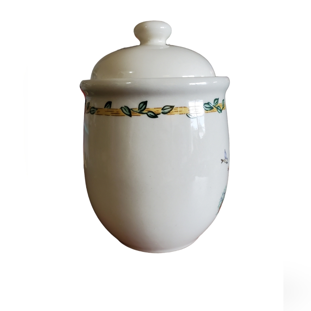 Birdhouse Canister 7" Casuals By China Pearl Bluebirds Trees ~ Pre-Owned  W/Lid - Picture 4 of 11